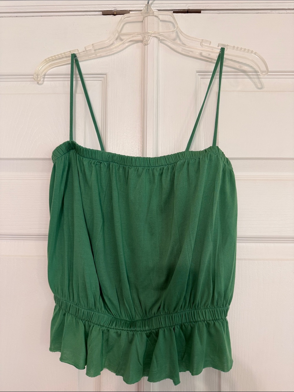 Reformation Green Spaghetti Strap Ruffle-Hem One-Piece